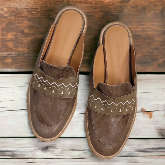 Sundance Olive Green Embroidered Leather Mule Slip-On Shoes - Size 36 = 5 1/2 - Picture 1 of 9